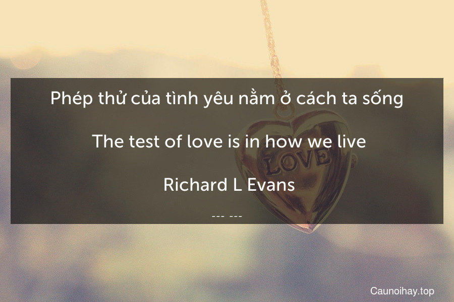 Phép thử của tình yêu nằm ở cách ta sống.
 The test of love is in how we live.
 Richard L Evans