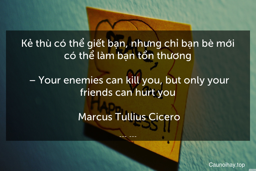 Kẻ thù có thể giết bạn, nhưng chỉ bạn bè mới có thể làm bạn tổn thương.
 – Your enemies can kill you, but only your friends can hurt you.
 Marcus Tullius Cicero