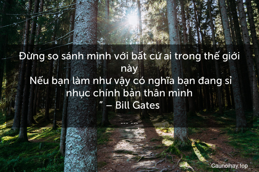 “Đừng so sánh mình với bất cứ ai trong thế giới này. Nếu bạn làm như vậy có nghĩa bạn đang sỉ nhục chính bản thân mình.” – Bill Gates
