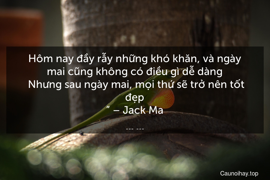 “Hôm nay đầy rẫy những khó khăn, và ngày mai cũng không có điều gì dễ dàng. Nhưng sau ngày mai, mọi thứ sẽ trở nên tốt đẹp.” – Jack Ma.